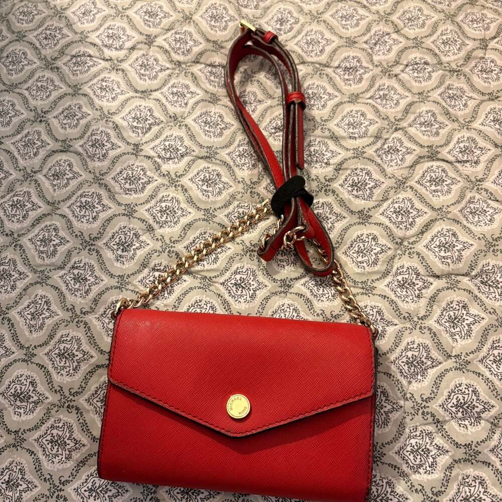 Michael Kors Saffiano Leather Red Crossbody Wallet Bag
